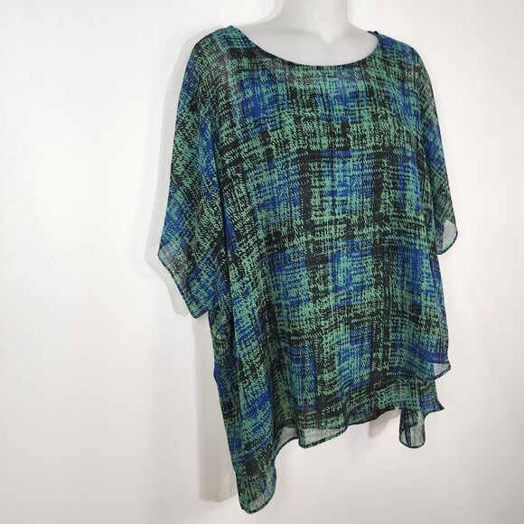 CABI Women's Top Medium Green Painted Plaid Paradox Layered Blouse Style 3770 - Picture 5 of 13